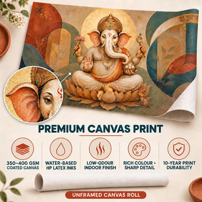 Ganpati Sacred Balance UNFRAMED 36 x 24 Inch Canvas Painting roll, Modern Lord Ganesha Vastu Wall Art, Peaceful Digital Painting for Home, Living Room, Bedroom, Office, Hotels, Artwork for Gifting