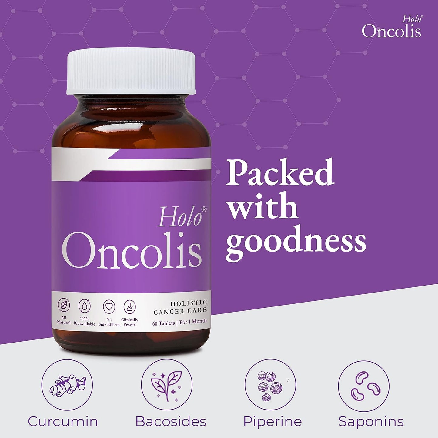 Holo ZEROHARM HoloOncolis | Holistic Cancer Care Tablets | All-natural | 100% Water Soluble Curcumin and Plant-based Ingredients | Anti-inflammation, Anti-depression| 60 Vegetarian Tablets