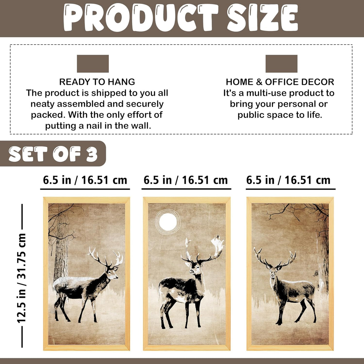 Framed Art Painting For Home, Living Room, Hall | Traditional Paintings With Frame For Home Decor (Deer D5)