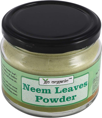 Go Organic Neem leaves powder for face, hair and body bath, food grade, 150 gm - Glass Storage
