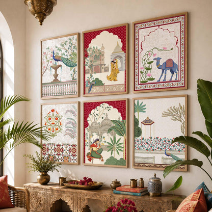 Pichwai & Madhubani Wall Art | Framed Indian Traditional Paintings for Living Room, Bedroom & Office Decor | Set of 6, 10x13 Inch