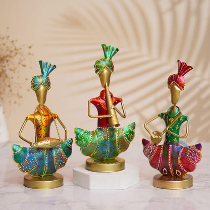 Metal Rajasthani Musicians Set of 3 Show Pieces for Home Decor Living Room, Home Decor Items.
