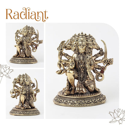 Brass Panchmukhi Hanuman Ji Idol | Handcrafted Hanuman Murti for Pooja Room | Home Temple & Festival Gift (Design01: L6 x W5.5 x H7 cm)