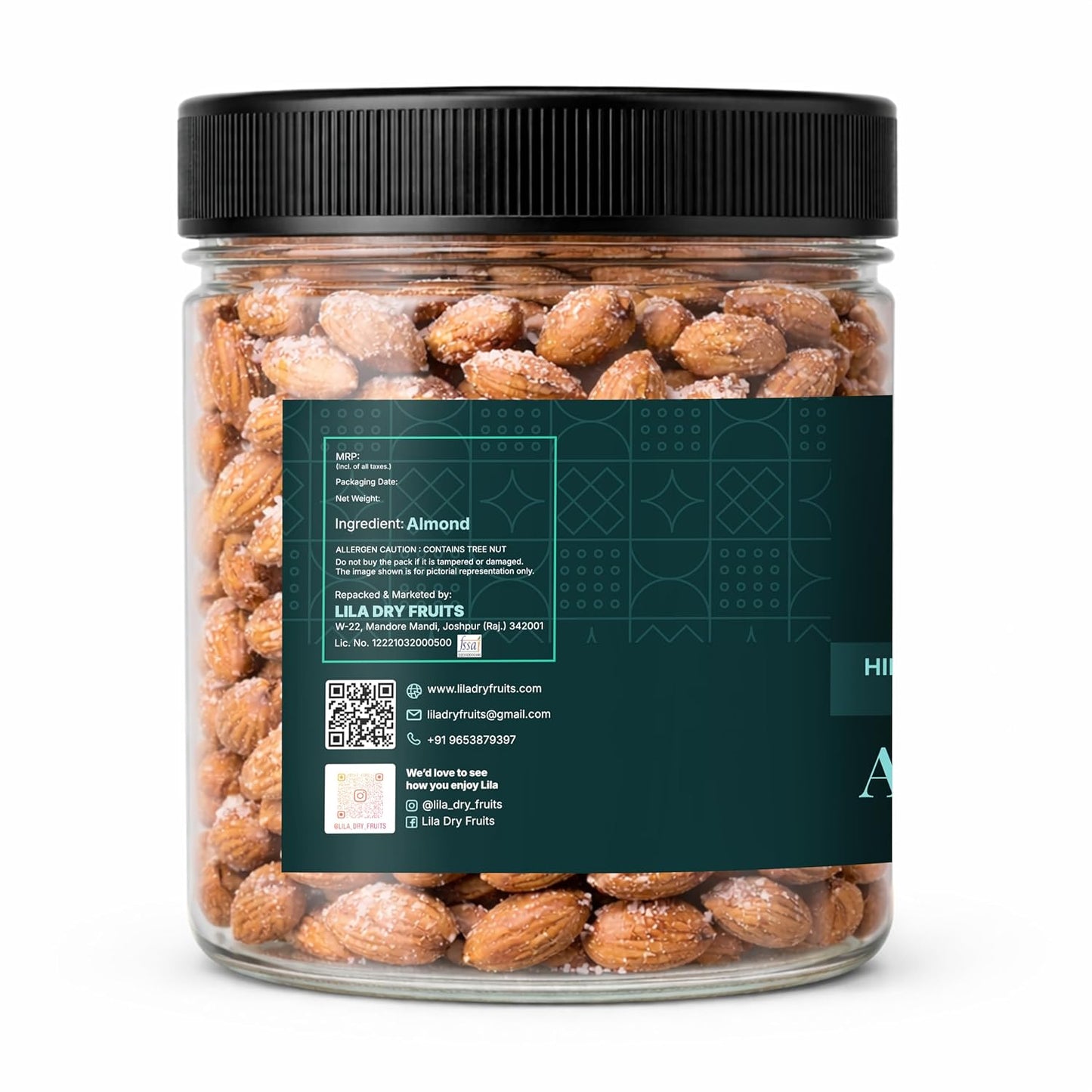 LILA DRY FRUITS Roasted Almonds 100 gms Himalayan Pink Salt Flavour | Crunchy Salted Badam Snack Protein Rich Roasted Nuts | Badaam Healthy Evening Snack for Daily Snacking Perfect for Gifting