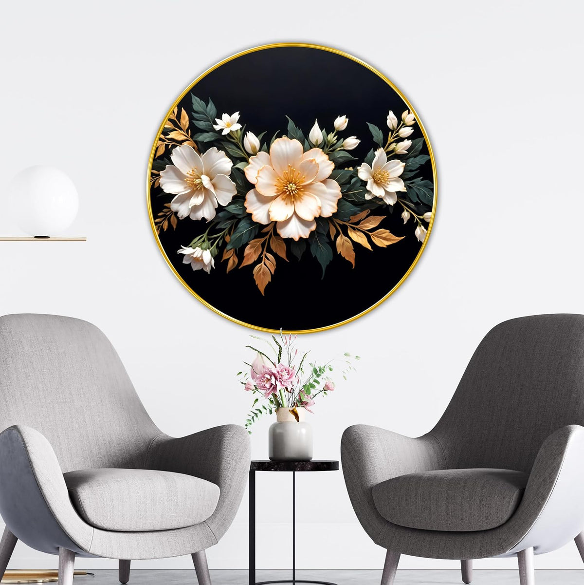 beautiful flower modern art Premium Sparkle lamination Golden Slim Frame 50.8 cm x 50.8 cm Large Size, For Home/Office/Hotel painting GRL110