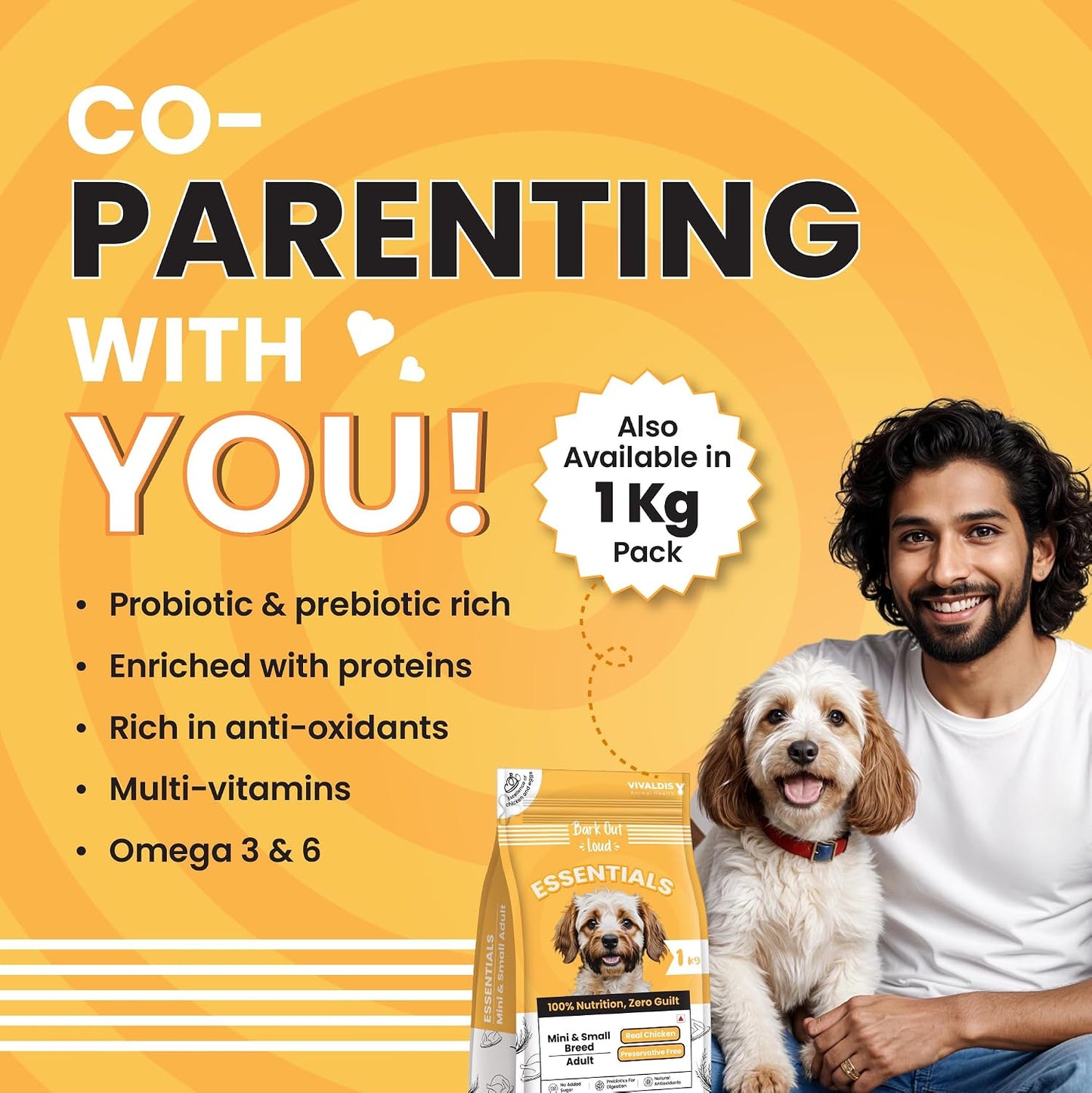 BARK OUT LOUD Essentials Small & Mini Breed Adult Dog Food Real Chicken & Egg | Gluten-Free, Prebiotics & Fish Oil for Immunity | Dry Dog Food for Shihtzu, Poodle - 1 Kg