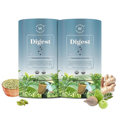Wellbeing Nutrition Digest Green Tea | Digestive Tea with Probiotics, Digestive Enzymes, 8 Billion CFU & Fennel Seeds for better Digestion, Bloating, Gas and Acidity relief (40 Pyramid Tea Bags)