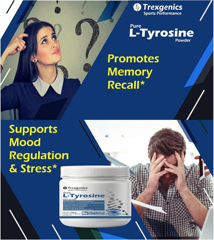Trexgenics L-TYROSINE PURE POWDER USP grade Neurotransmitter production, Cognitive Function, Focus, Attention, Memory, Stress Support (100 gram)