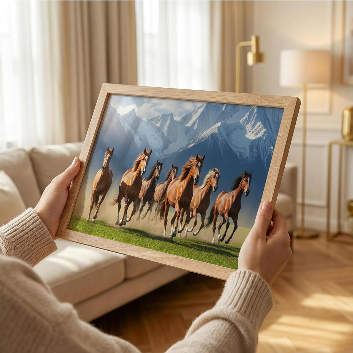 7 Horse Vastu Wall Painting (Landscape Collection) (Natural, Design 08, 13x19 Inch)