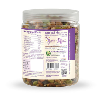 Nutriefoods Super Trail Mix (Mixed Dry Fruits), Roasted in Jaggery and Saffron with Blend of Berries, Dried Fruits, Seeds and Nuts (250gm)