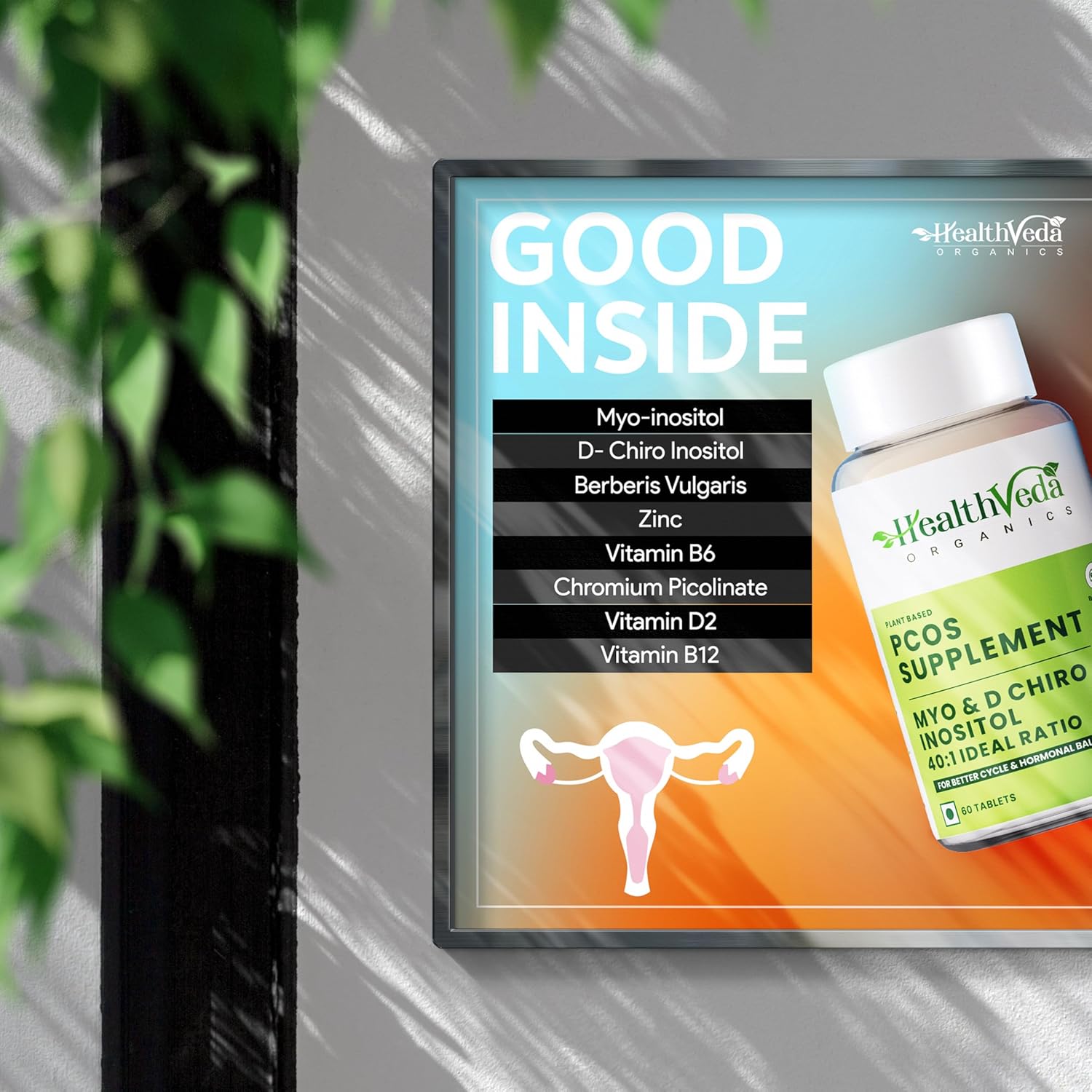 Zephivo HEALTH VEDA ORGANICS PRIVATE LIMITED Plant Based Pcos With Myo-Inositol 2000Mg, D-Chiro-Inositol 50Mg|60 Veg Tablets|Healthy Regular Menstruation|For Women