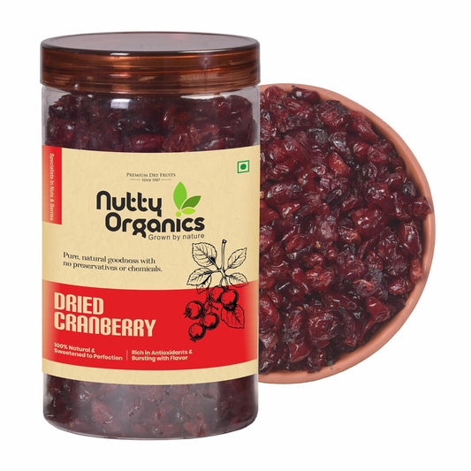 NUTTY ORGANICS Cranberry 180 GM | Dry Fruit & Berries | High in Nutrients & Antioxidants | Healthy & Nutritious Snack | Perfect for Salads & Baking