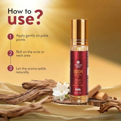 Ayouthveda Oudh Ul Noor Ittar | Premium Non-Alcoholic Long Lasting Roll-On Perfume | Unisex Oud Fragrance | Amber, Jasmine & Rose | Pocket-Friendly & Travel Friendly | 10 ml