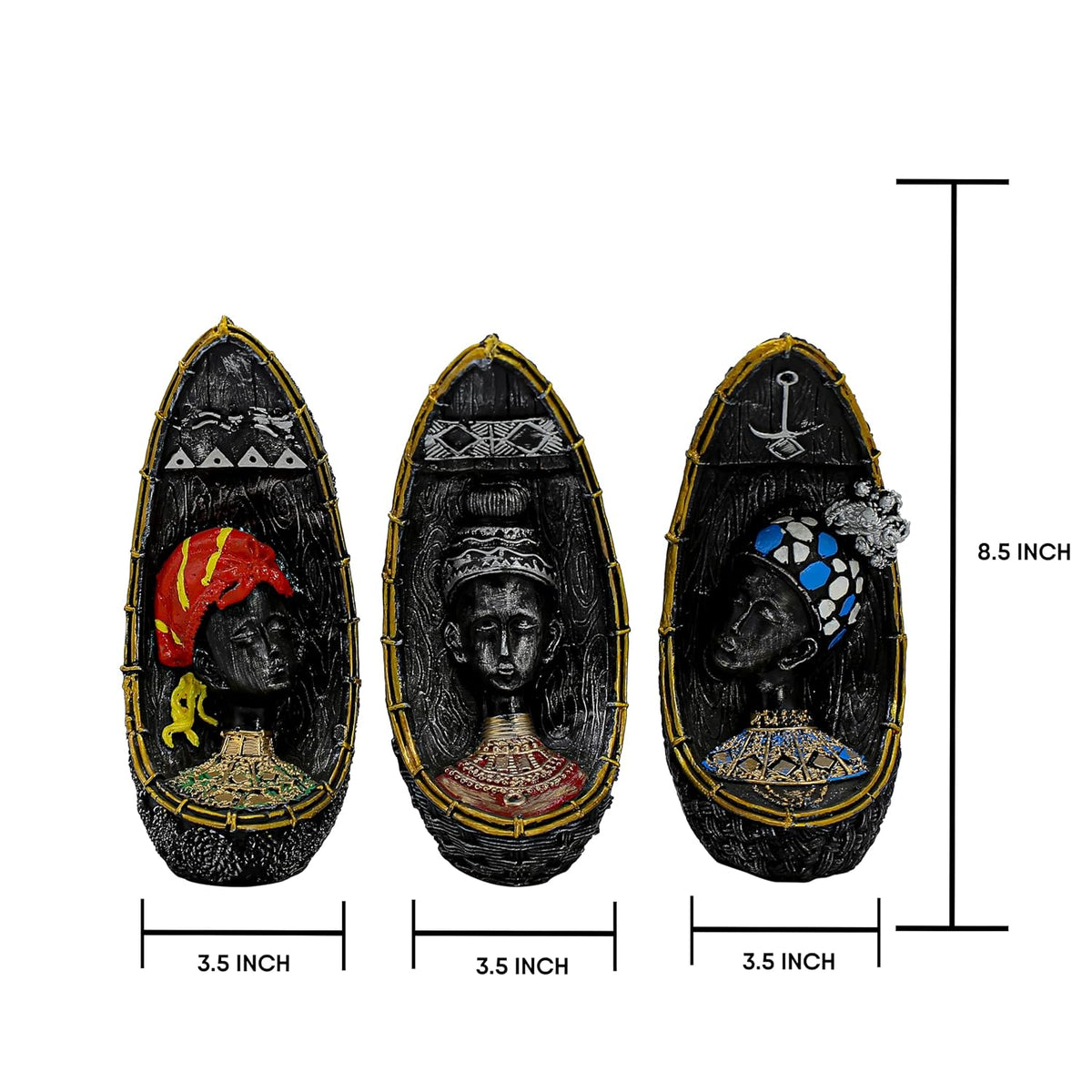 Vibrant Beautiful Finish Uniquely Hand Crafted Home Decor African Tribal Women Art Piece (African Face Lady Set of 3)