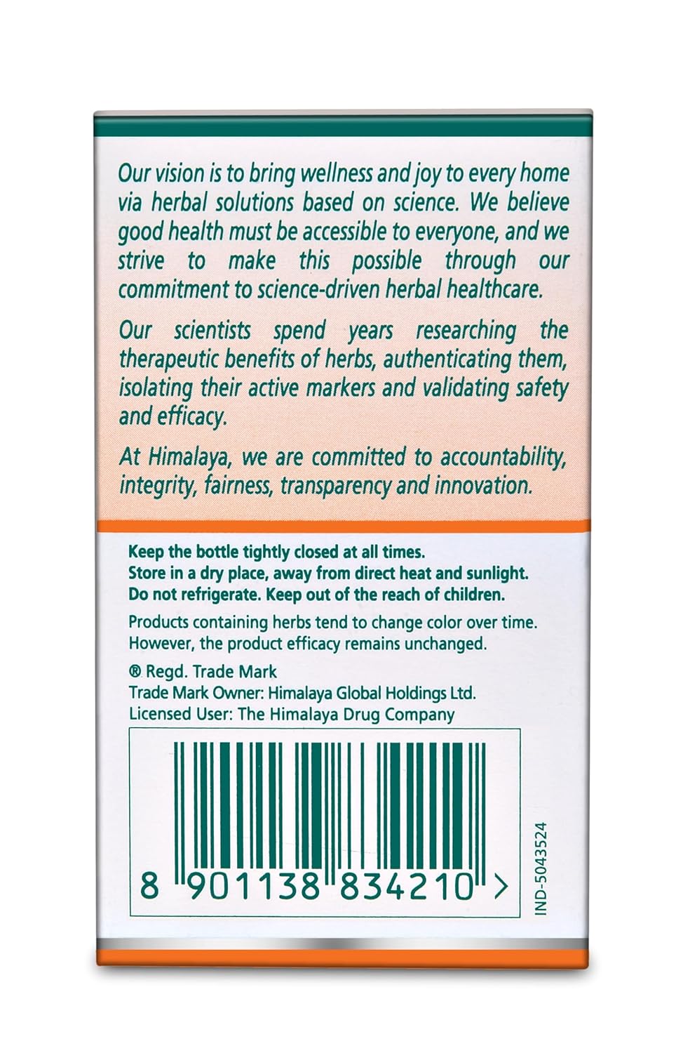 Back label of a Himalaya product with text and barcode