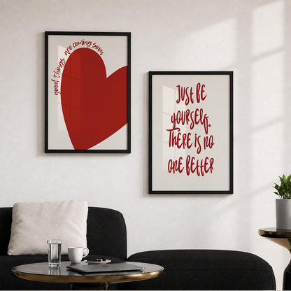 Motivational Quotes Wall Art Set of 2 Framed Paintings | Inspirational Poster Just Be Yourself Good Things Coming | Bedroom Living Room Home Décor (Art 15, 10x13 Inches, Black)