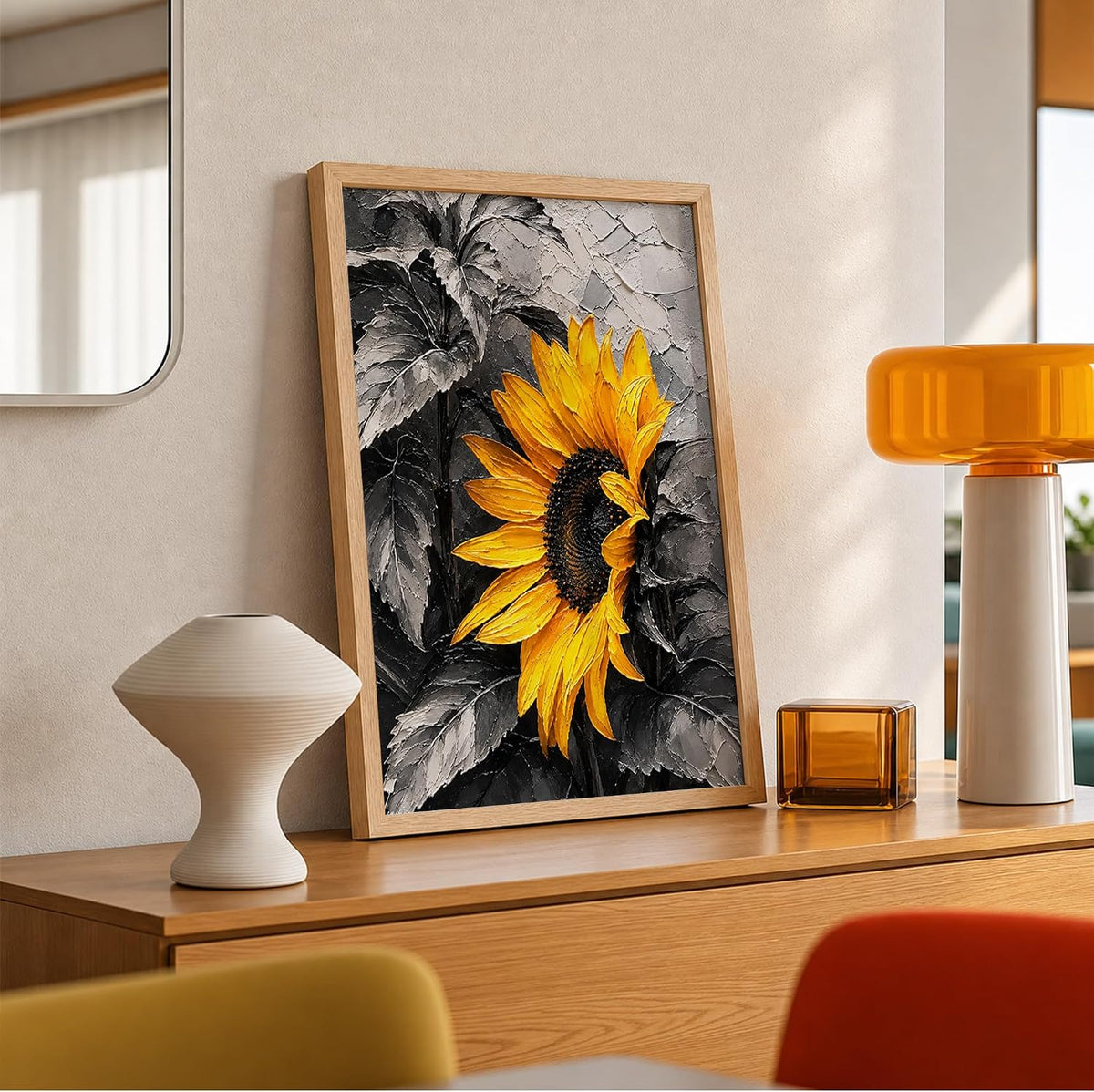Sunflower Monochrome Framed Wall Art, Natural, 10x13 Inches