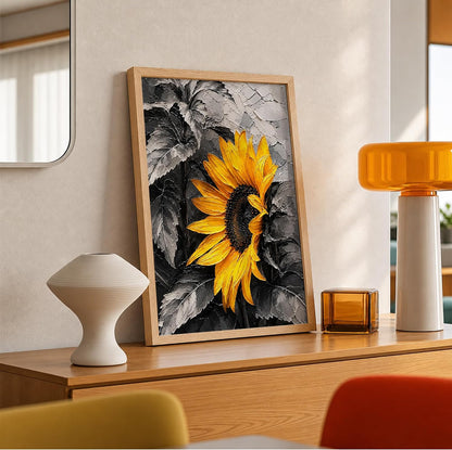 Sunflower Monochrome Framed Wall Art, Natural, 10x13 Inches