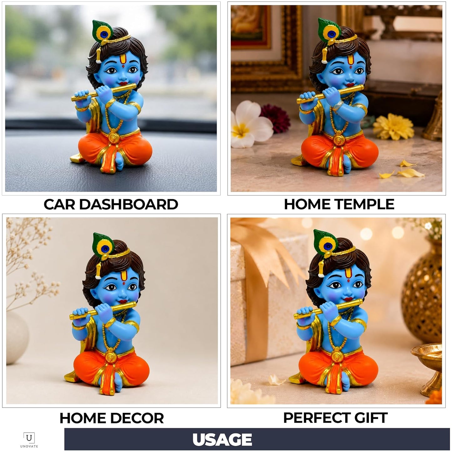UNOVATE Krishna Idol for Car Dashboard, Krishna Statue, Home Temple, Office