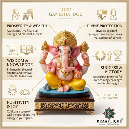 Chaturbhuj Lalitasana Ganesha Idol | Marble Ganpati Murti for Home Decor, Office Desk & Car Dashboard | Ideal Diwali Gift & Housewarming Decoration | 11 CM