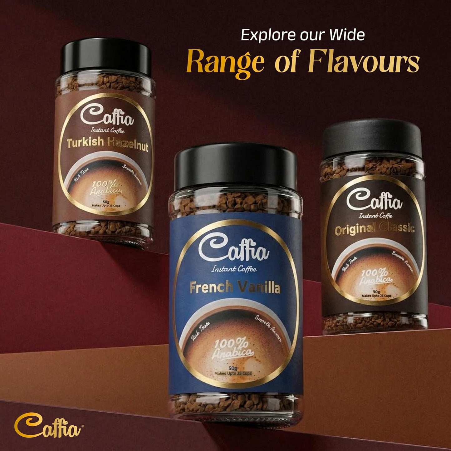 CAFFIA French Vanilla Premium Instant Coffee | 100% Arabica | Freeze Dried Coffee Powder - 50g | Make Cafe Style Hot or Cold Coffee at Home | Smooth Medium Roast | Rich & Smooth Taste