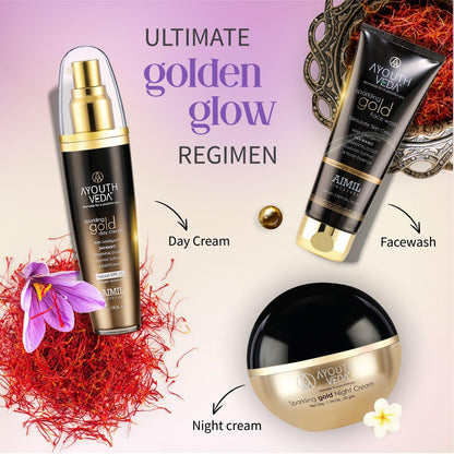 Ayouthveda Sparkling Gold Night Cream | 24K Nano Gold & Kashmiri Saffron | Reduces Fine Lines, Wrinkles & Dark Spots | Restores Skin Firmness & Elasticity | Overnight Anti-Ageing Face Cream (50g (Pack of 1))
