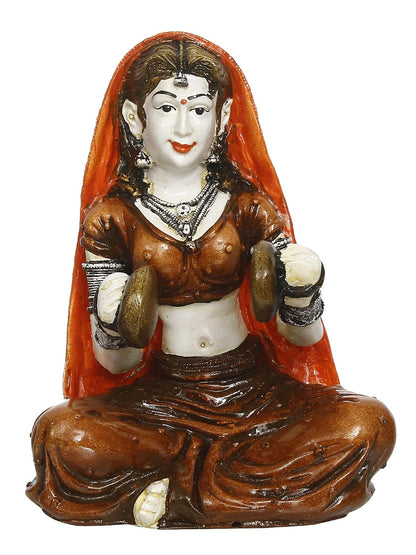 Resin Rajasthani Woman Statue Playing Hand Cymbals Showpiece for Home Decor Living Room Bedroom Office Desk Table TV Unit| Womens Day Gift For Ladies | Housewarming Birthday Gift For Women
