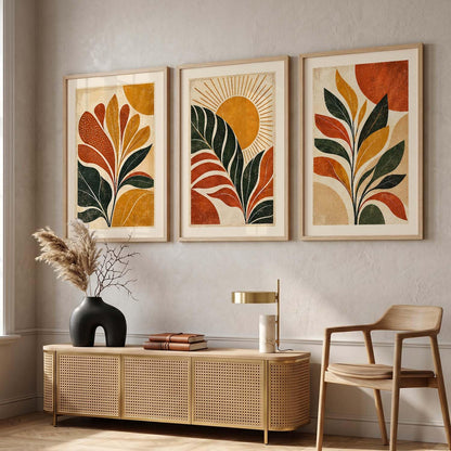 Aesthetic BOHO Art | Minimalist BOHO Wall Paintings with Frame for Home Living Room Bedroom Hotel Decoration | Digital Reprint Set of 3 | 13X17 Inch