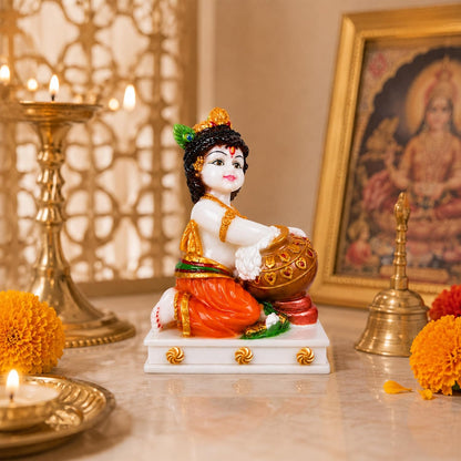 UNOVATE Krishna Makhan Chor Statue | Home Temple | Janmastmi | White Marble