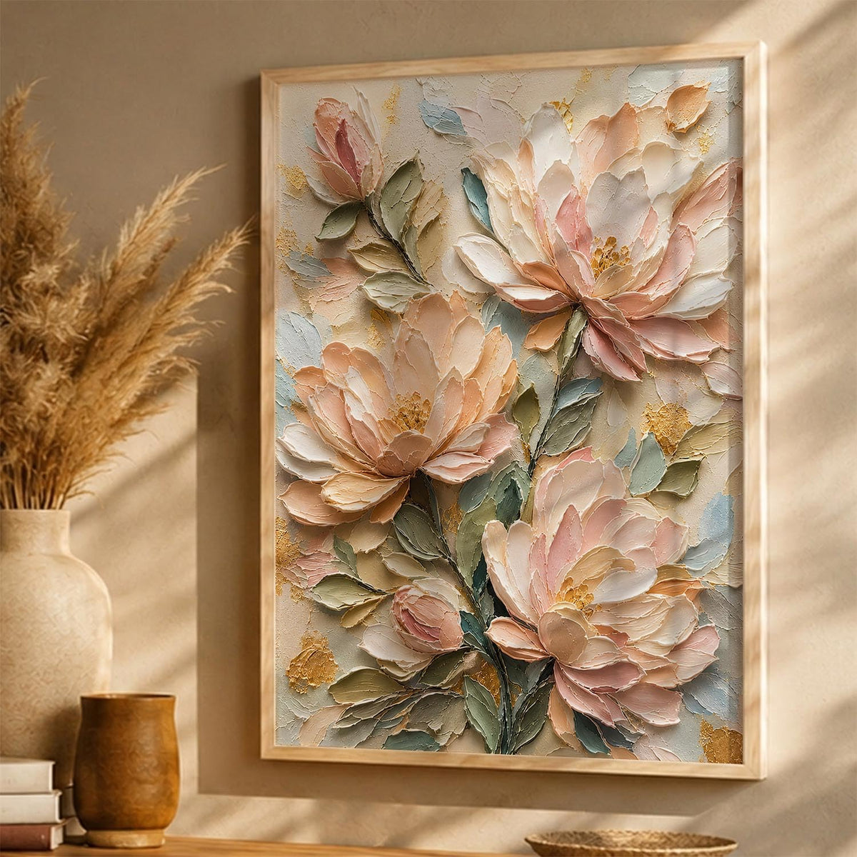 Decorative Floral Wall Art Painting With Frame | Abstract Painting For Living Room Bed Room Hotel Wall Decor Digital Reprint (14X20 inch)