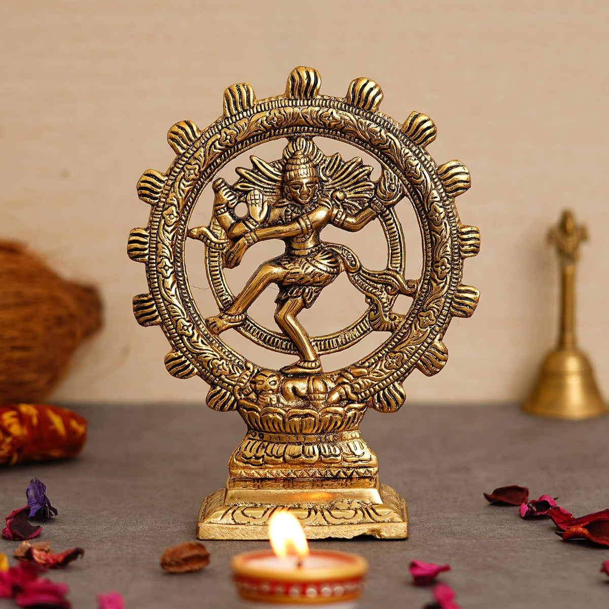 Premium Gold Plated Lord Shiva Dancing Natraj Statue Showpiece Handcrafted Sculpture for Home and Puja Decor| nataraj Statue for Home|(8 Inches, Gold)