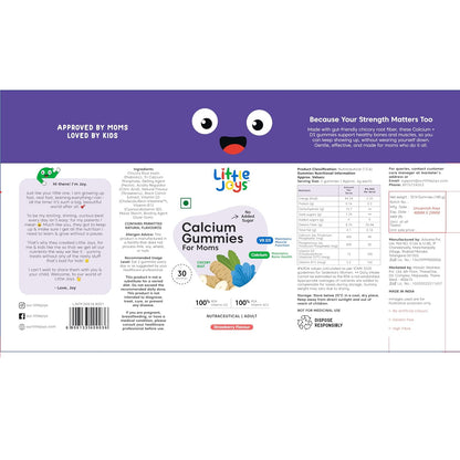 Little Joys Calcium and Vitamin D3 Gummies for Women | Plant-based Vitamin B12 & Prebiotic Fiber | 400mg Calcium/Gummy| Supports Bone Strength,Joint & Muscle Health |Gut-Friendly Formula | No Added Sugar | Pack of 30