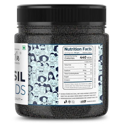 LILA DRY FRUITS Basil Seeds 500 Gms Jar Pack | Raw Organic & Natural Sabja Seed | Tukmaria Beej for Diet, Rich in Proteins and Minerals | Sabza Bij Low Calorie Snack Perfect for Gifting