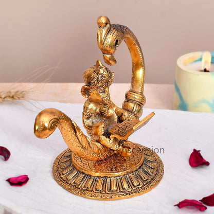 Ganesha Reading Book Sitting on Peacock Statue Ganesh Murti Religious Showpiece Ganesh Idol Sculpture for Home Decor Table Office Temple Diwali Pooja Ganesh Ji for Home Decoration