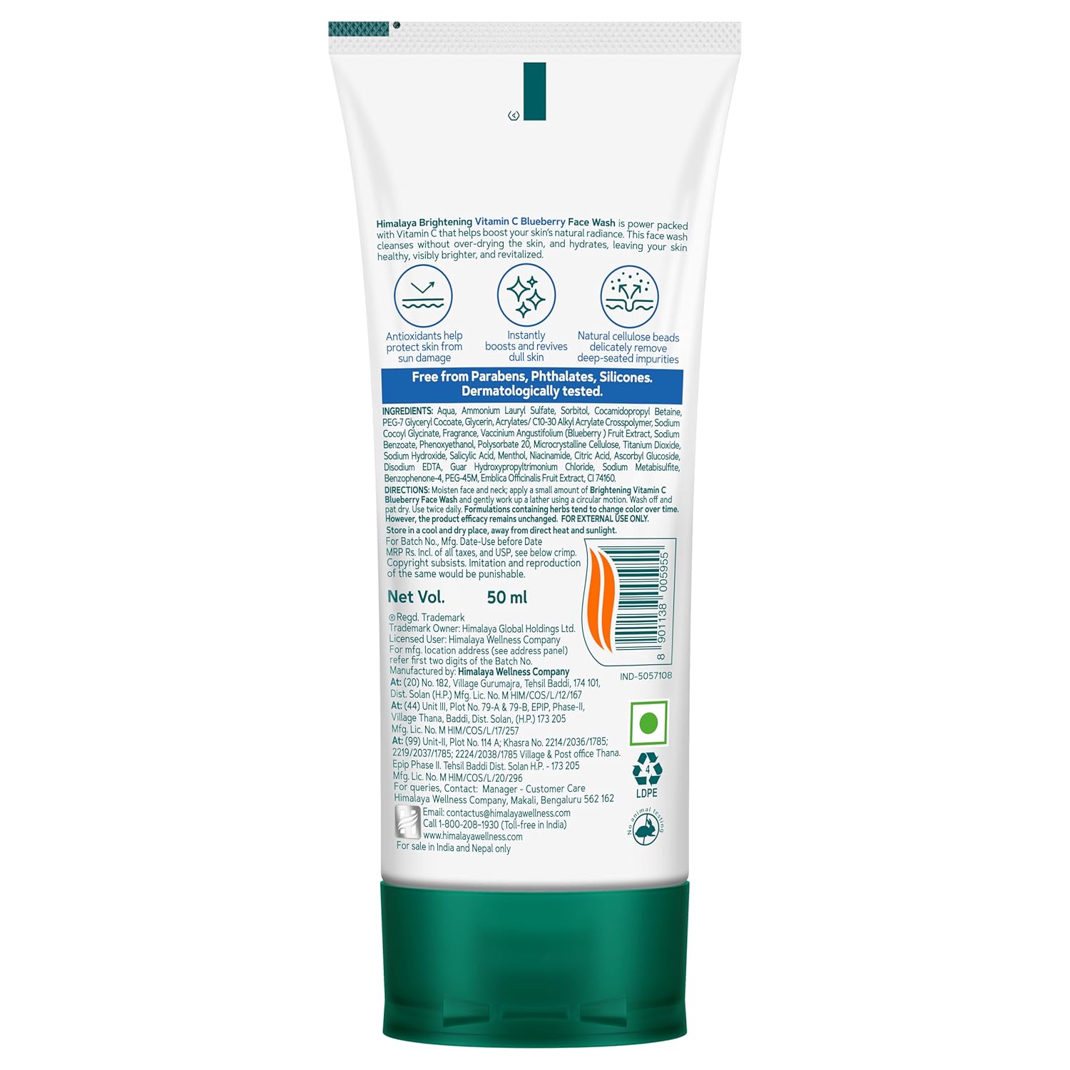 Back view of a skincare product packaging with text and logos on a white background