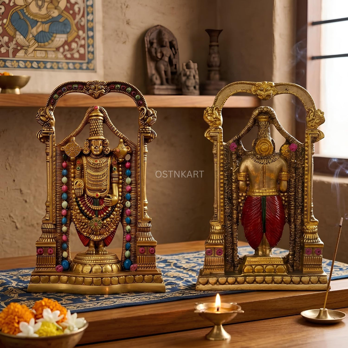Lord Tirupati Balaji Murti – 8 Inch Golden Polyresin Statue | Handcrafted Venkateswara Idol for Home Temple, Office Desk & Spiritual Gift (Lord Srinivasa Govinda)