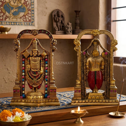 Lord Tirupati Balaji Murti – 8 Inch Golden Polyresin Statue | Handcrafted Venkateswara Idol for Home Temple, Office Desk & Spiritual Gift (Lord Srinivasa Govinda)