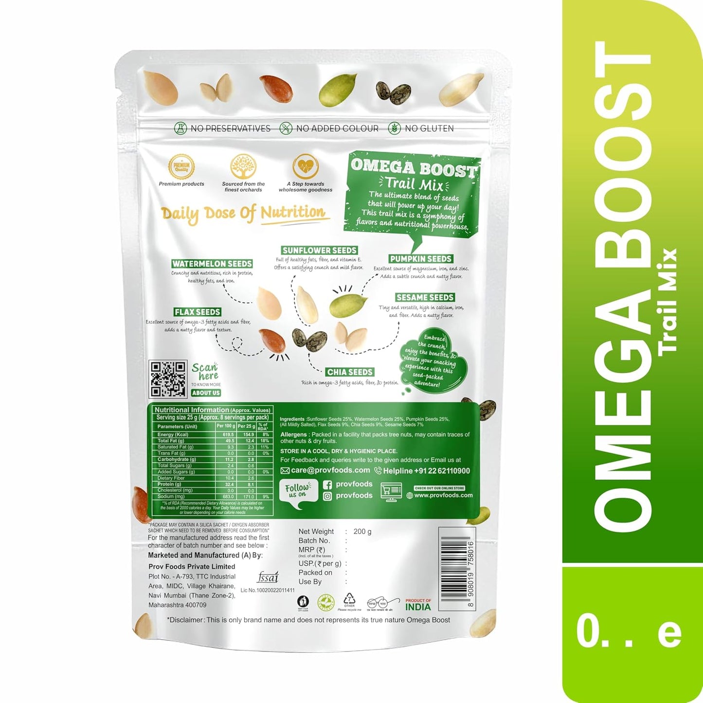 ProV Fusion Omega Boost Seed Mix | 200g | 5-Seed Blend: Pumpkin, Sunflower, Flax, Sesame & Chia | Rich in Omega-3