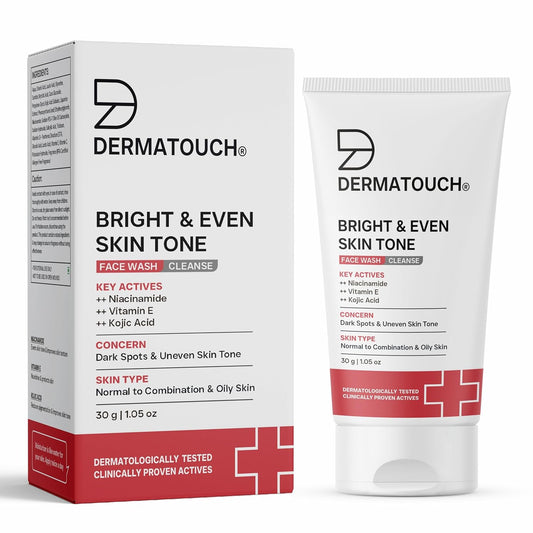 DERMATOUCH Bright & Even Tone Face Wash with Niacinamide, Vitamin E and Kojic Acid | For Tan, Pigmentation Dark Spots & Uneven Skin Tone | Oil Control | Dermatologist Tested | For Men & Women | 30g