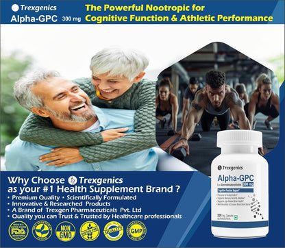 Trexgenics ALPHA-GPC 300 mg L-α-Glycerophosphorylcholine Cognitive Function, Brain Health Support (30 Veg Capsules)