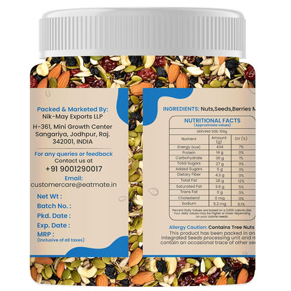 Eatmate Absolute Healthy Dry Fruits and seedMix, Premium Trail Mix | Healthy MixedSeed with Dry Fruits, Almond, Cashew, Cranberry, Pumpkin, Sunflower, Black Raisins