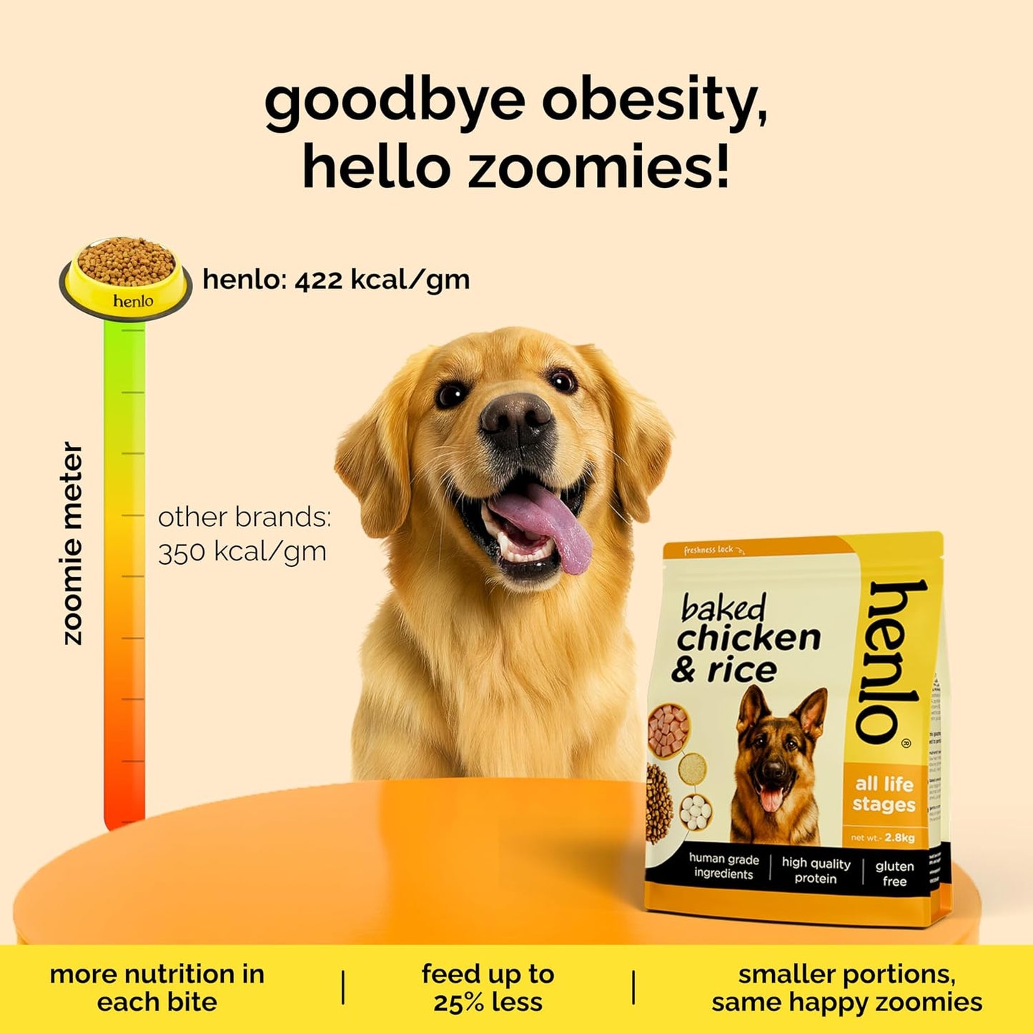 Henlo Baked Chicken & Rice Dry Dog Food | 100% Human Grade Ingredients | 800G | Dry Food for Adult Dogs & Puppies