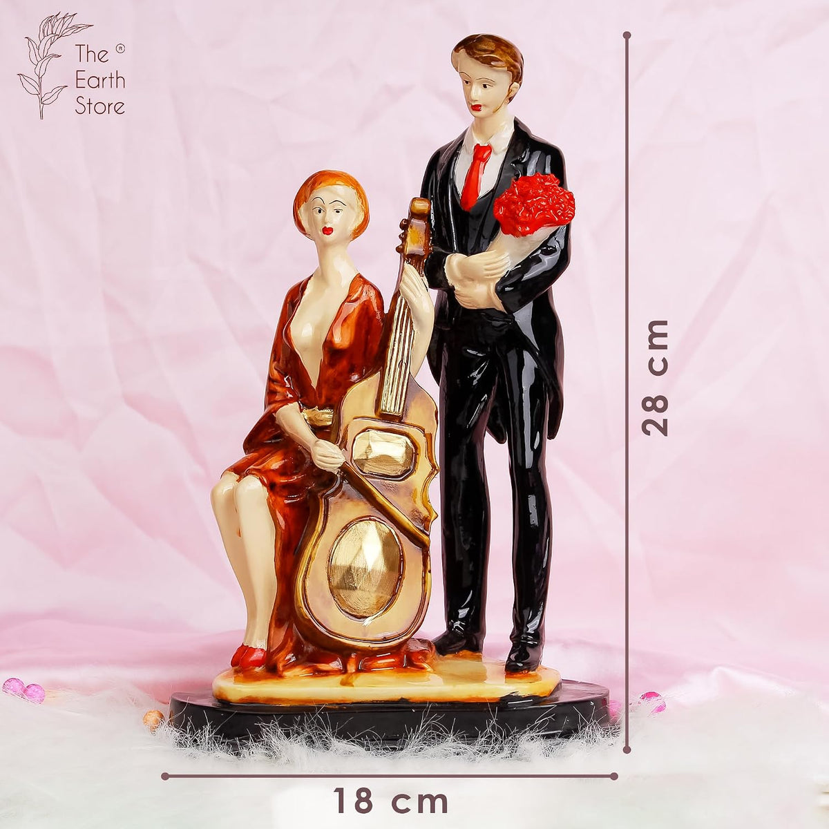 Poly Resin Standing Lovely Couple Statue with Violin Big and Flower Bouquet Decorative Showpiece Valentine Day Gift for Girlfriend Boyfriend Husband Wife Girls (18W X 28H) CM Visit the The Earth Store Store