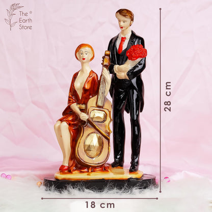 Poly Resin Standing Lovely Couple Statue with Violin Big and Flower Bouquet Decorative Showpiece Valentine Day Gift for Girlfriend Boyfriend Husband Wife Girls (18W X 28H) CM Visit the The Earth Store Store