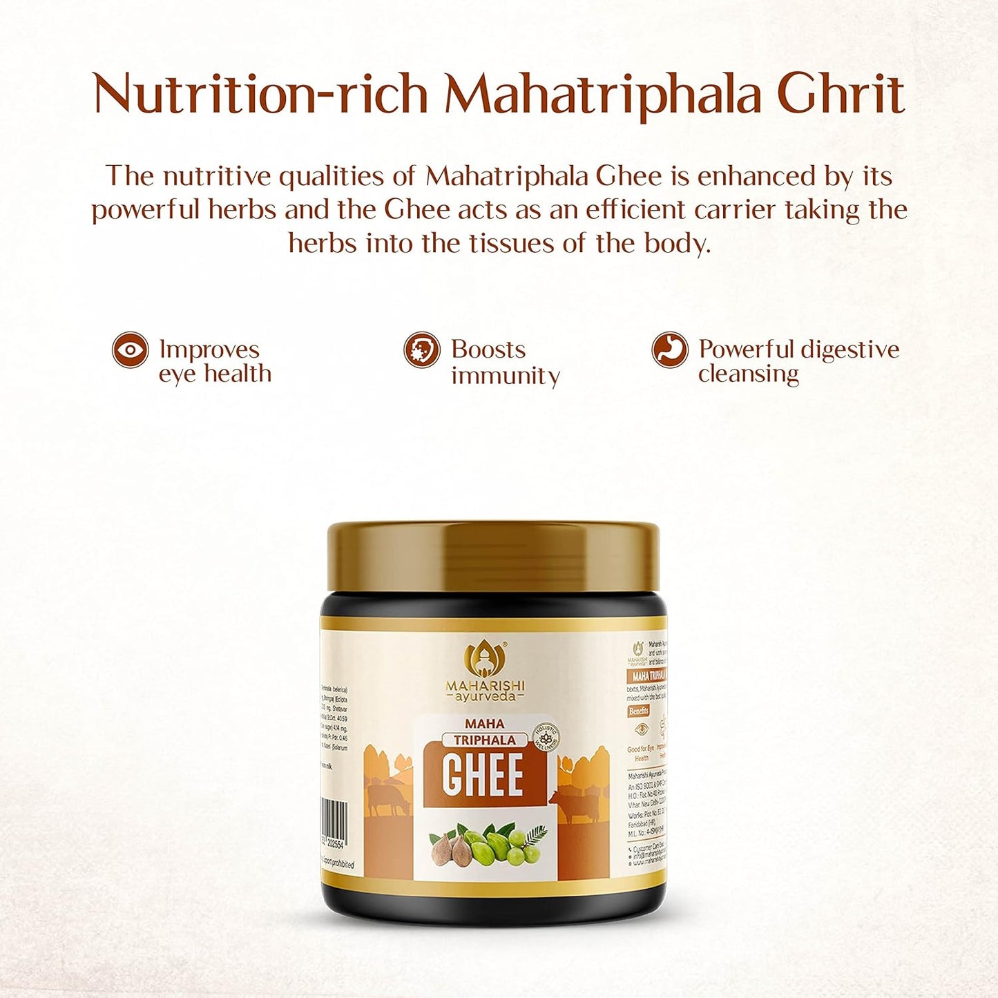Zephivo Maharishi Ayurveda Triphala Ghrit | Good for eye health | Improves gut health | Brain-boosting Ghee | Builds immunity | Made with potent herbs | No side effects 100 gms
