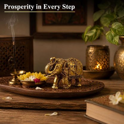 1.5 Inch Pure Brass Elephant Statue | Vastu Showpiece for Home Temple, Mandir, Office Desk & Living Room | Good Luck Gift & Home Decor