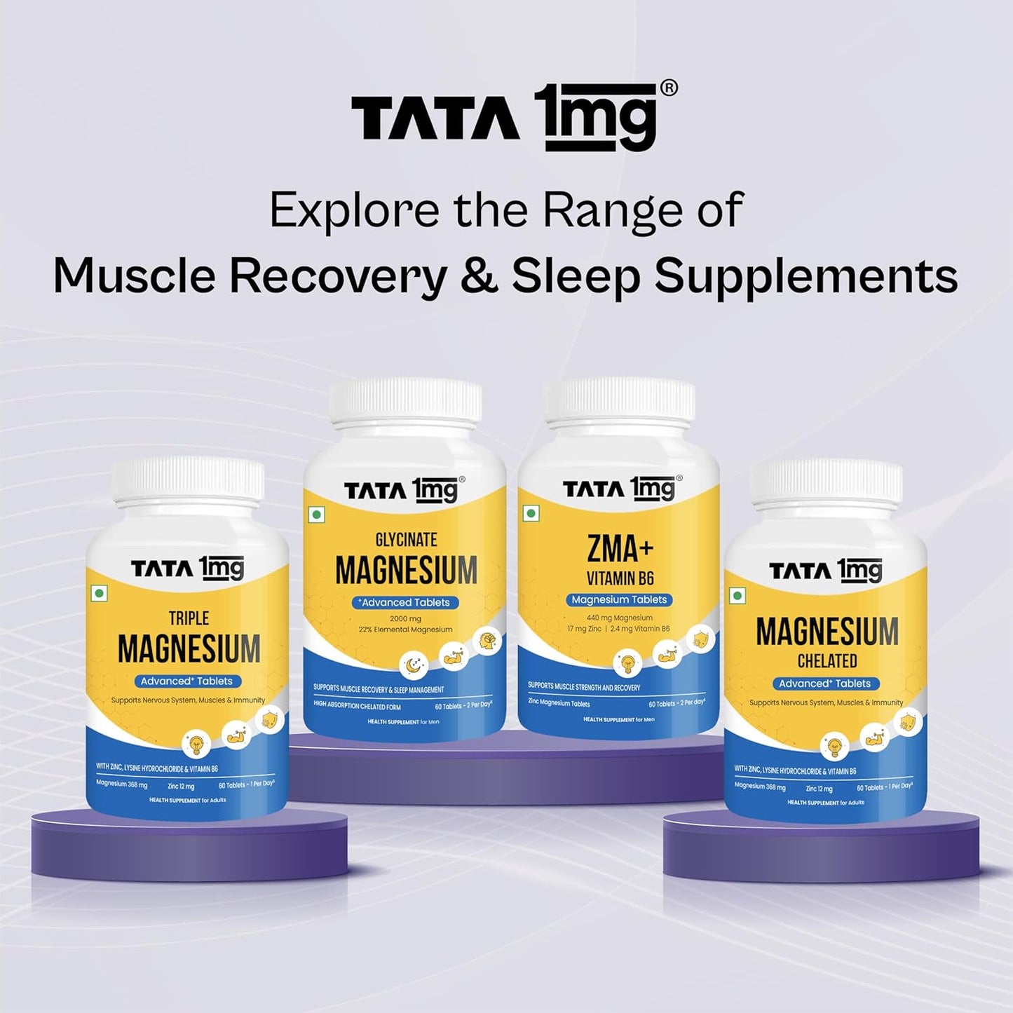 Tata 1mg Triple Magnesium Tablets | Magnesium Complex Supplement| Muscle Relaxant, Sleep and Strength