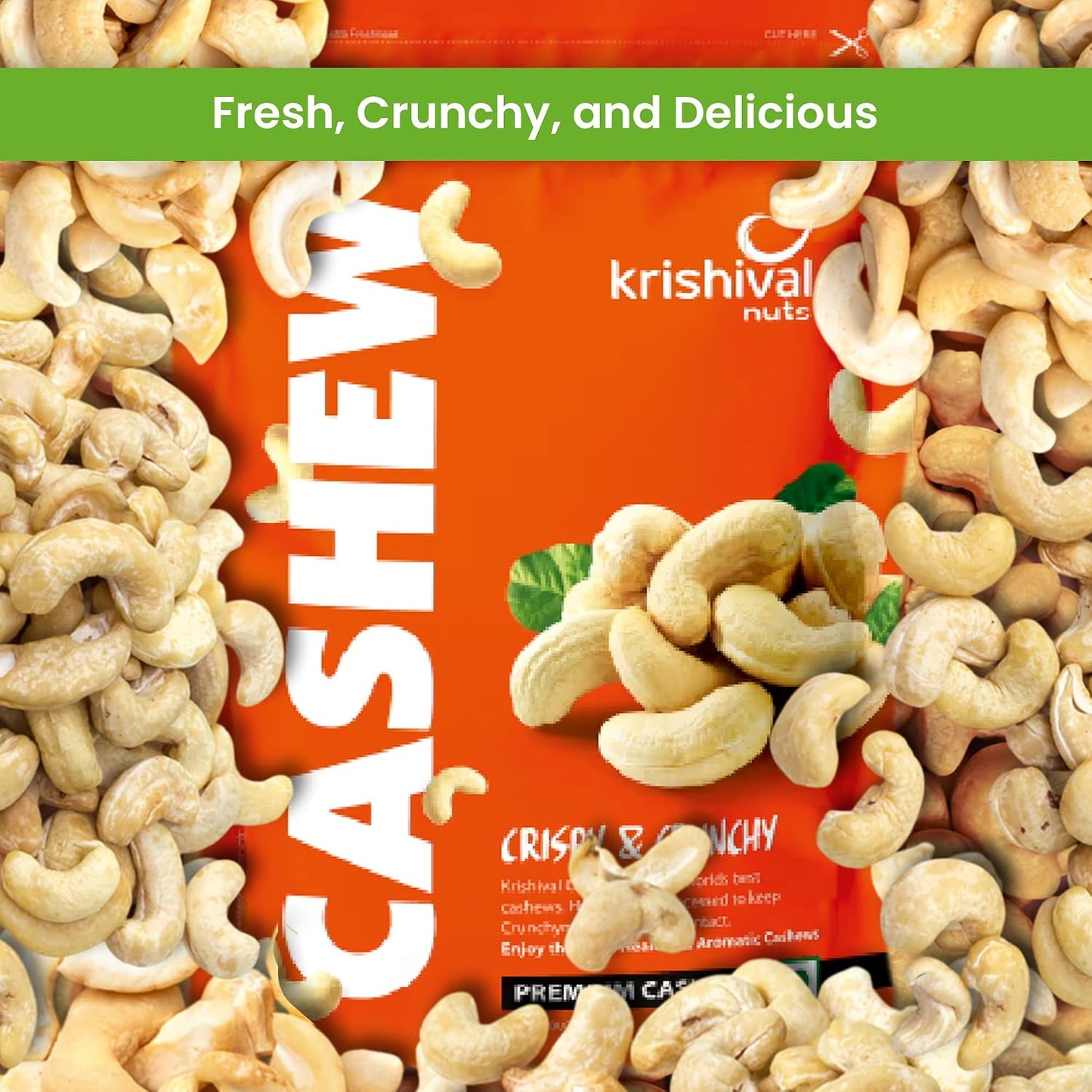 Krishival Nuts Premium Cashews W320 | 100% Natural Whole Cashews | Crunchy, Nutritious & Delicious, Gluten Free & High Protein