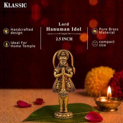 2.5 Inch Pure Brass Lord Hanuman Idol | Bajrangbali Murti for Home Temple, Mandir, Pooja Room & Office Desk | Ideal for Pooja, Diwali, Festive Gifting & Religious Home Decor