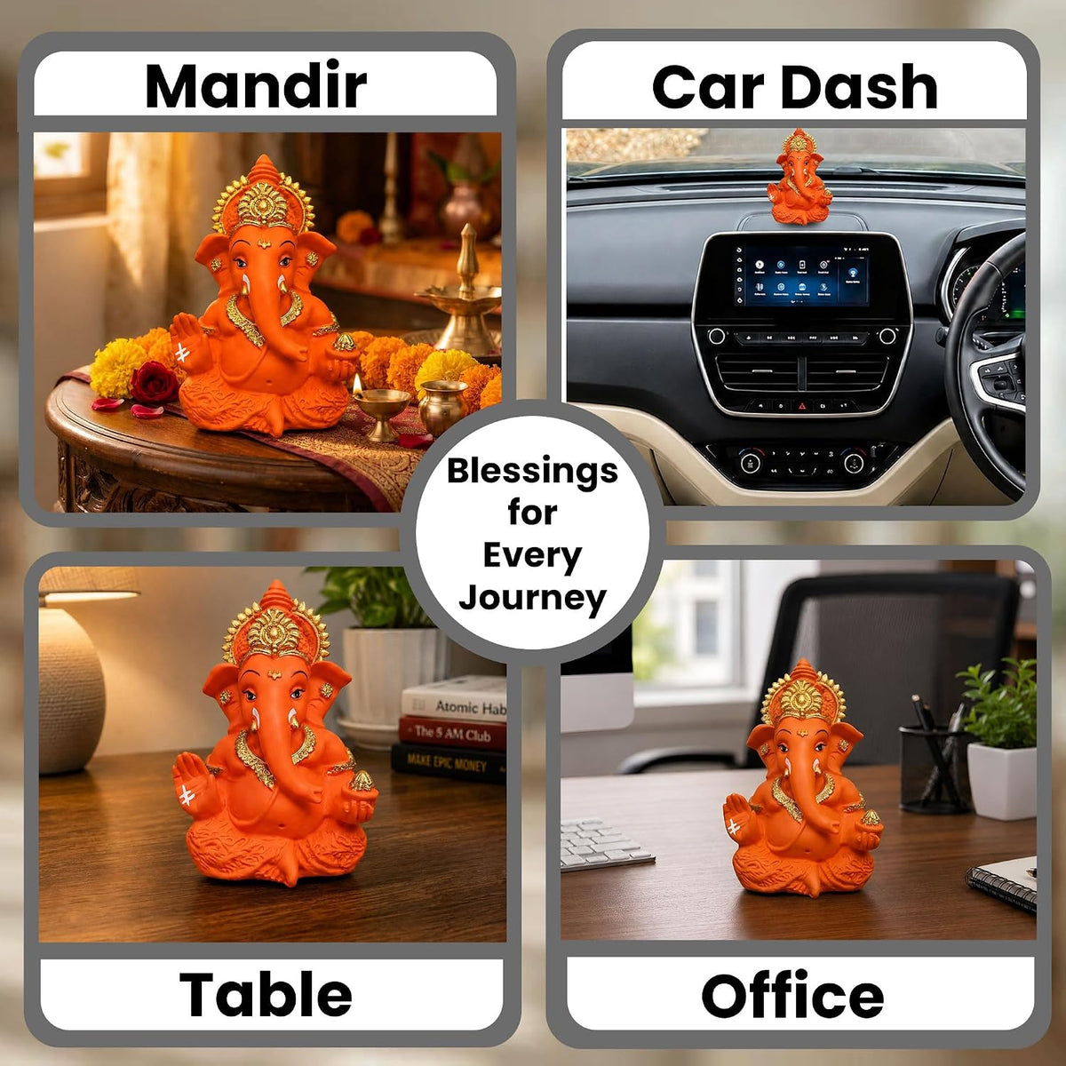 Premium Lord Ganesha Idol for Car Dashboard | 3.5 Inch Resin Ganpati Murti | Elegant Home & Office Decor Showpiece Orange SIA487